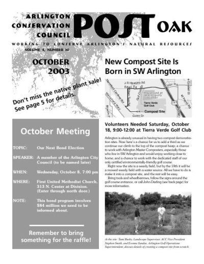Post Oak Newsletter cover — October 2003