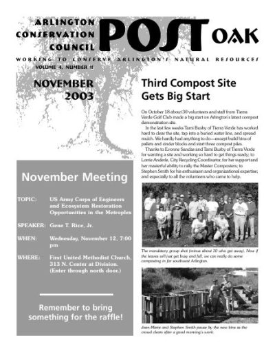 Post Oak Newsletter cover — November 2003