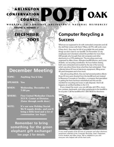 Post Oak Newsletter cover — December 2003