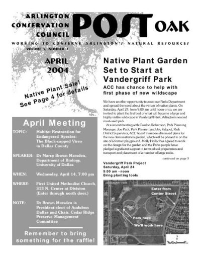 Post Oak Newsletter cover — April 2004
