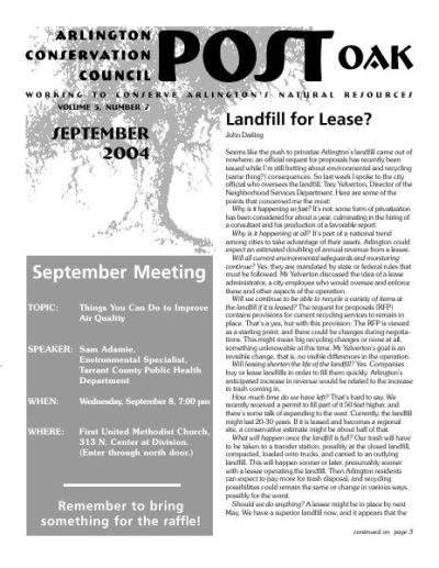 Post Oak Newsletter cover — September 2004