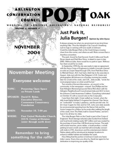 Post Oak Newsletter cover — November 2004