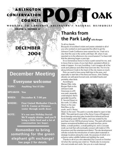 Post Oak Newsletter cover — December 2004