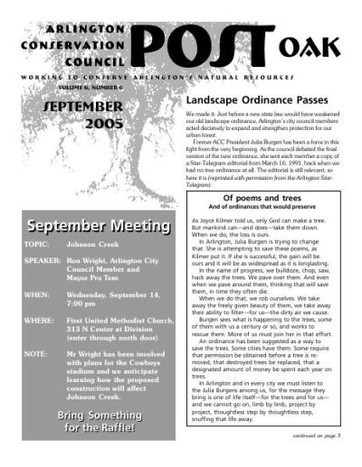 Post Oak Newsletter cover — September 2005