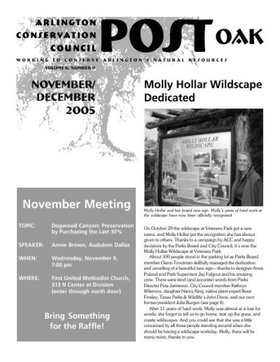 Post Oak Newsletter cover — November 2005