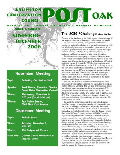 Post Oak Newsletter cover — November 2006