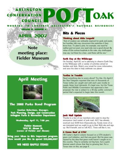 Post Oak Newsletter cover — April 2007