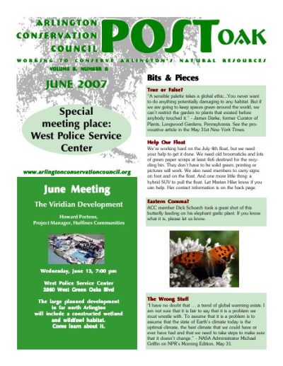 Post Oak Newsletter cover — June 2007