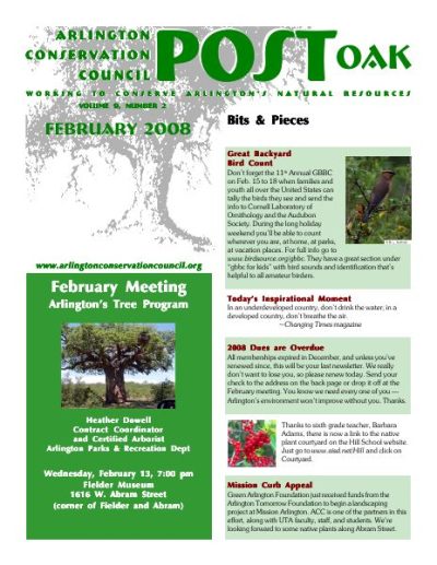 Post Oak Newsletter cover — February 2008