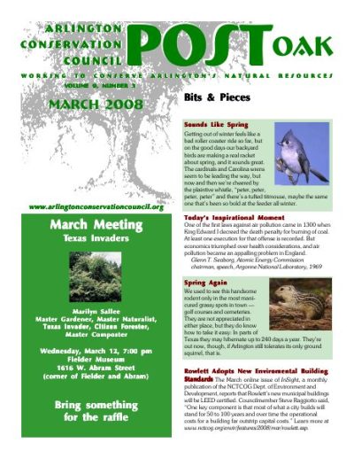 Post Oak Newsletter cover — March 2008