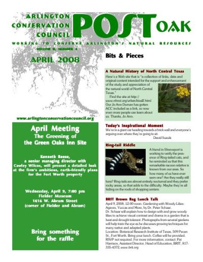 Post Oak Newsletter cover — April 2008