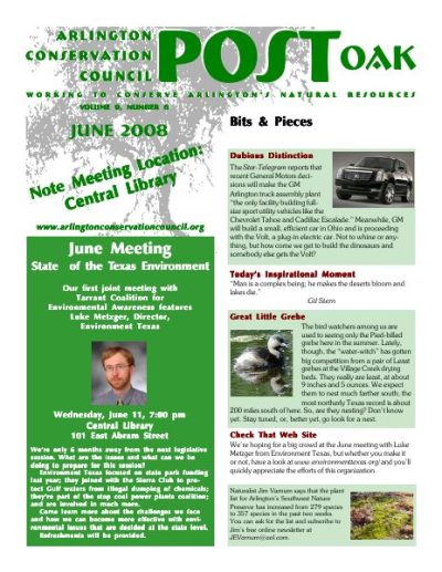 Post Oak Newsletter cover — June 2008