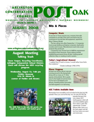 Post Oak Newsletter cover — August 2008