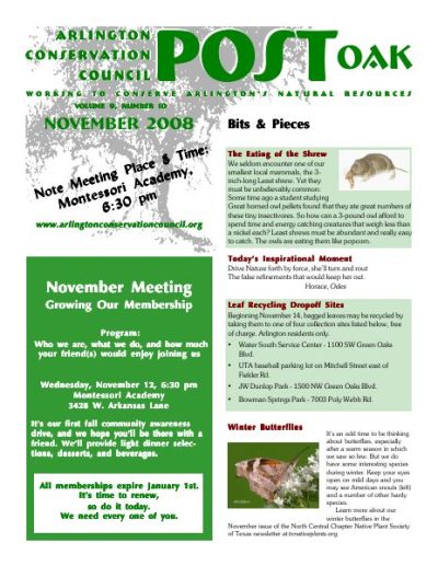 Post Oak Newsletter cover — November 2008