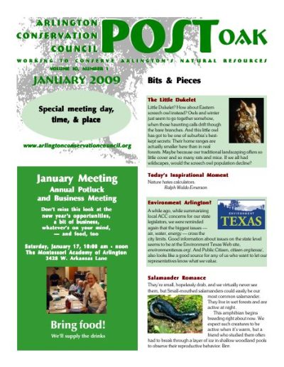 Post Oak Newsletter cover — January 2009