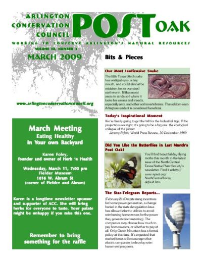 Post Oak Newsletter cover — March 2009