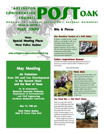 Post Oak Newsletter cover — May 2009