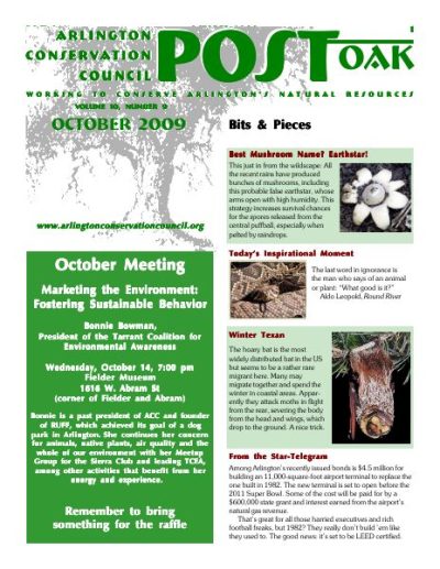 Post Oak Newsletter cover — October 2009