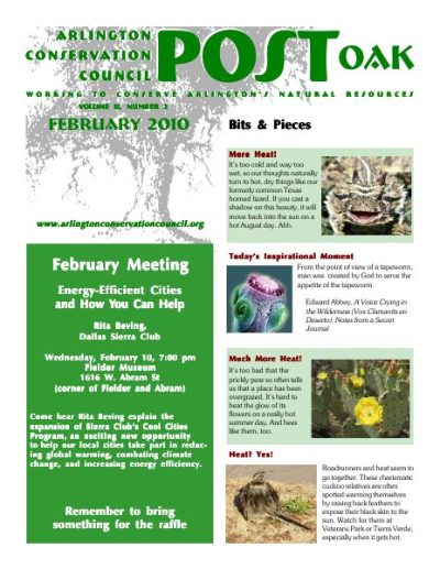 Post Oak Newsletter cover — February 2010
