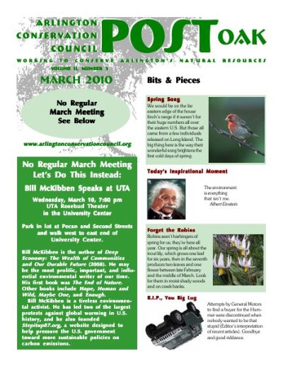 Post Oak Newsletter cover — March 2010