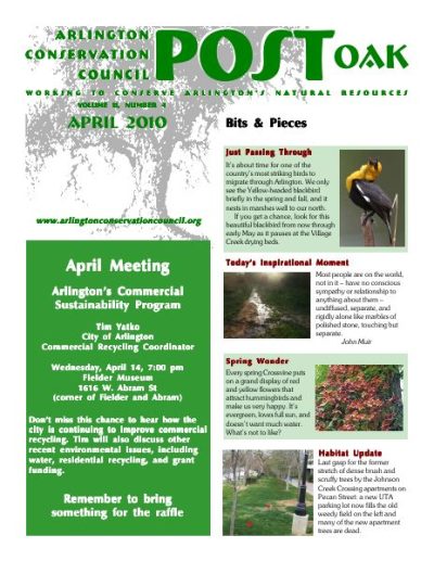 Post Oak Newsletter cover — April 2010