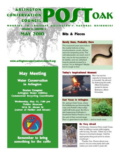 Post Oak Newsletter cover — May 2010
