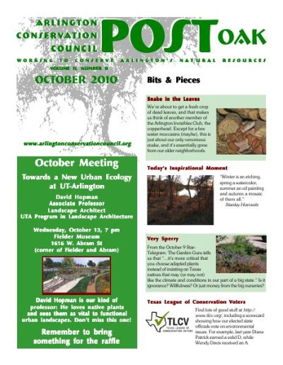 Post Oak Newsletter cover — October 2010