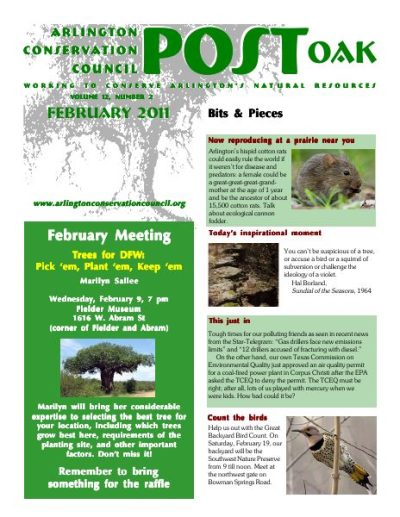 Post Oak Newsletter cover — February 2011