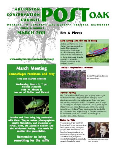 Post Oak Newsletter cover — March 2011