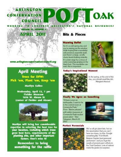Post Oak Newsletter cover — April 2011