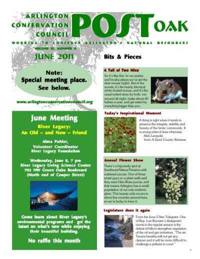 Post Oak Newsletter cover — June 2011
