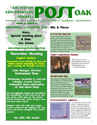 Post Oak Newsletter cover — November 2011