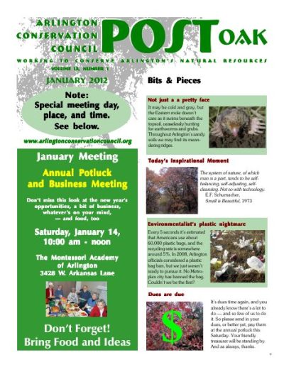 Post Oak Newsletter cover — January 2012