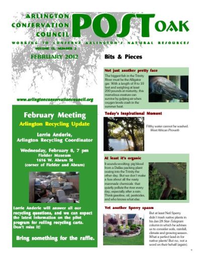 Post Oak Newsletter cover — February 2012